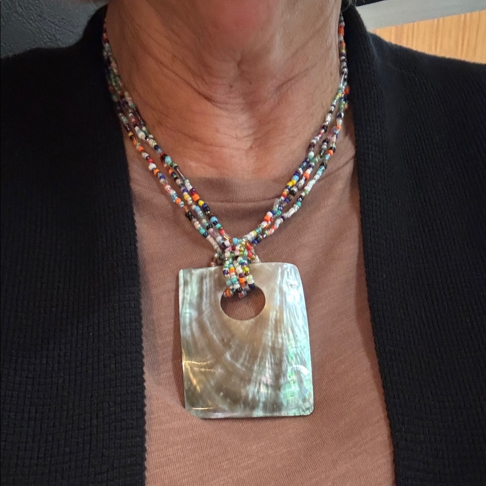 Colorful Beaded Necklace with Shell Pendant